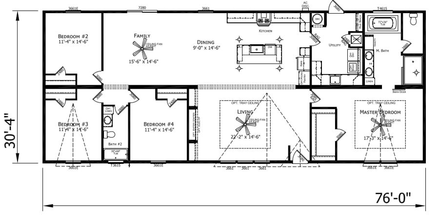 Winkler Floor Plan with 4 Bedrooms 2 Bathrooms for Modular Homes Austin